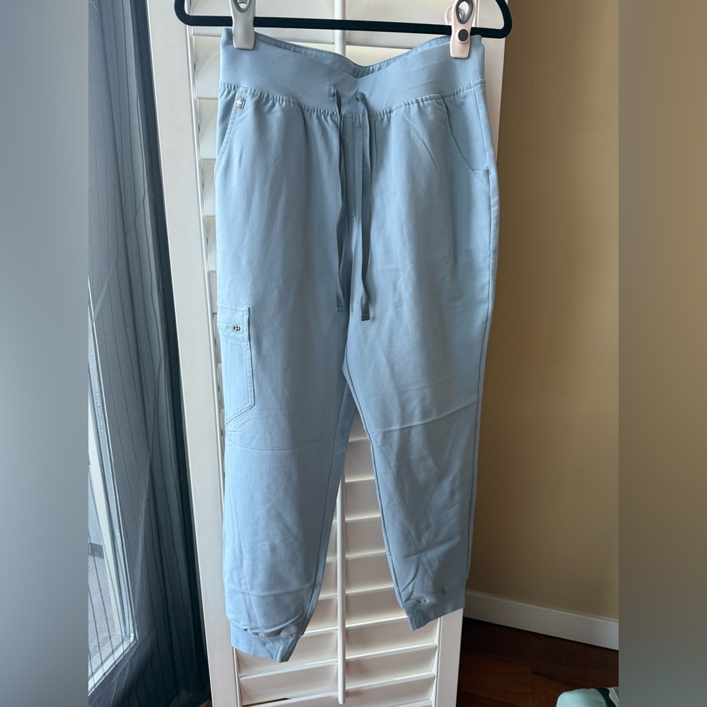 Figs sky blue high waisted Zamora jogger medium petite